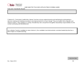 Ohio Master Teacher Application Scoring Guide - Ohio, Page 2