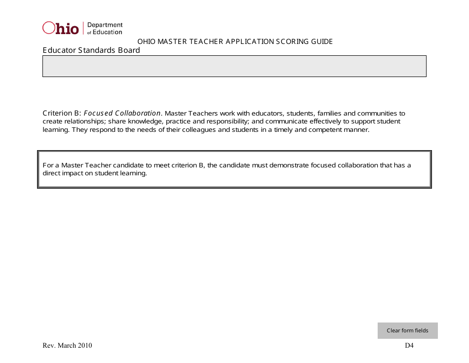 Ohio Master Teacher Application Scoring Guide - Ohio, Page 4