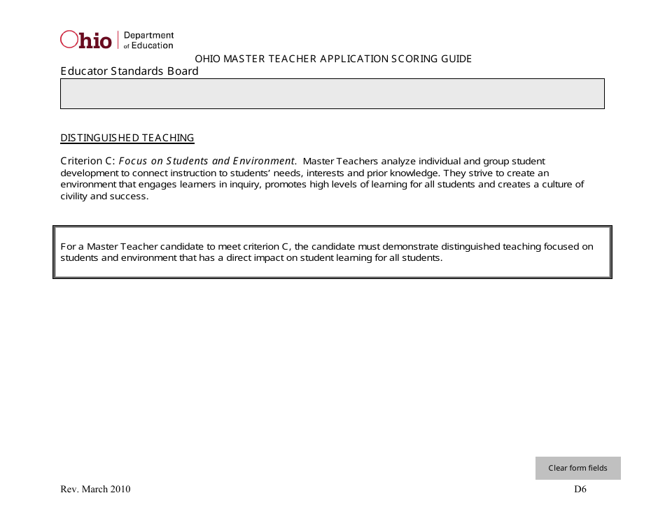Ohio Master Teacher Application Scoring Guide - Ohio, Page 6