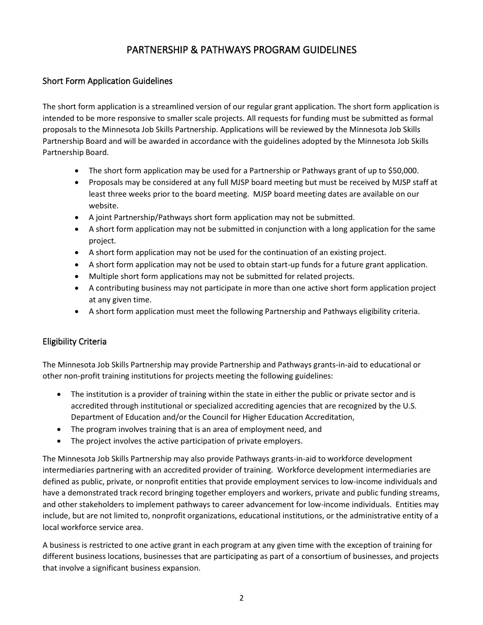 Instructions for Partnership  Pathways Short Form Grant Application - Minnesota, Page 5