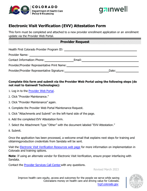 Electronic Visit Verification (Evv) Attestation Form - Colorado Download Pdf