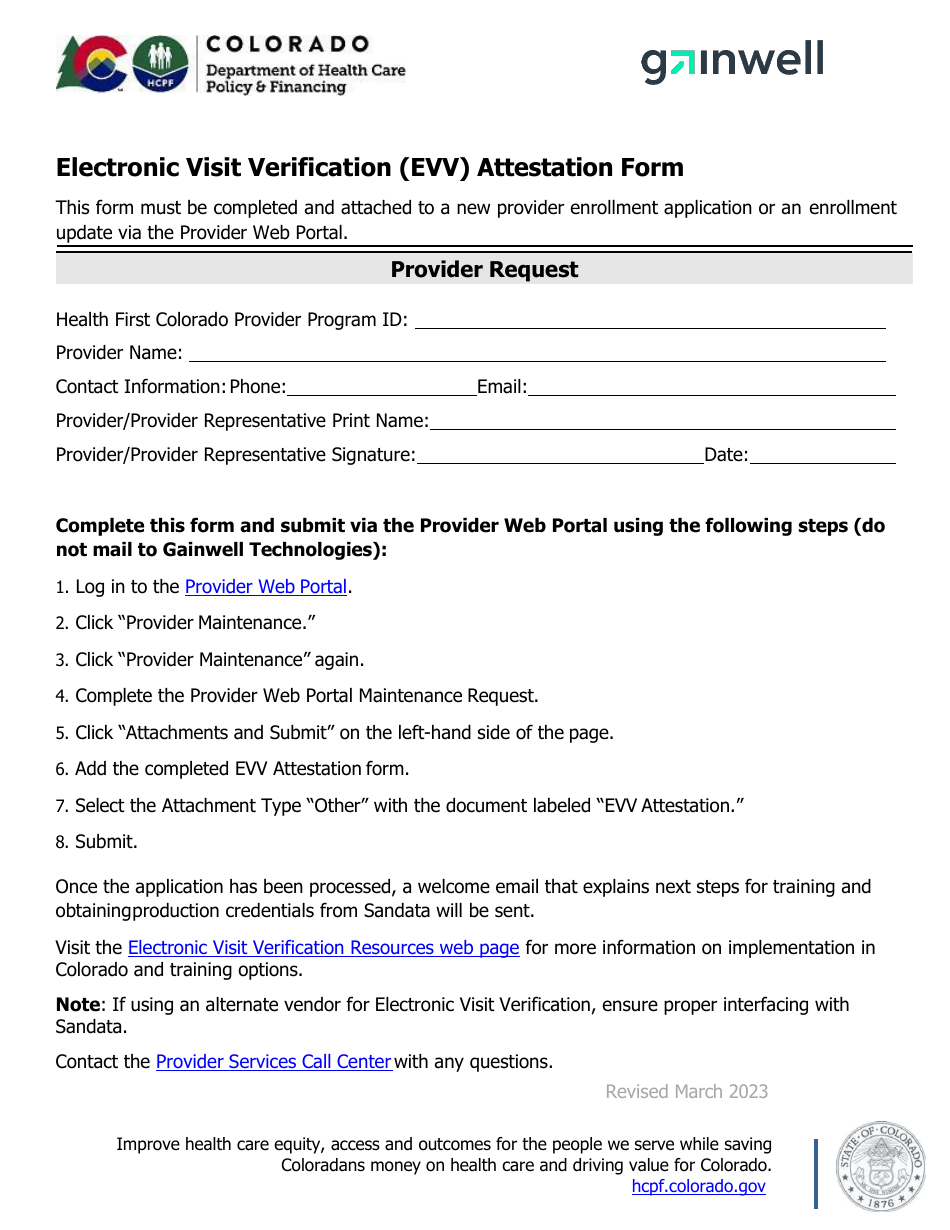 Electronic Visit Verification (Evv) Attestation Form - Colorado, Page 1