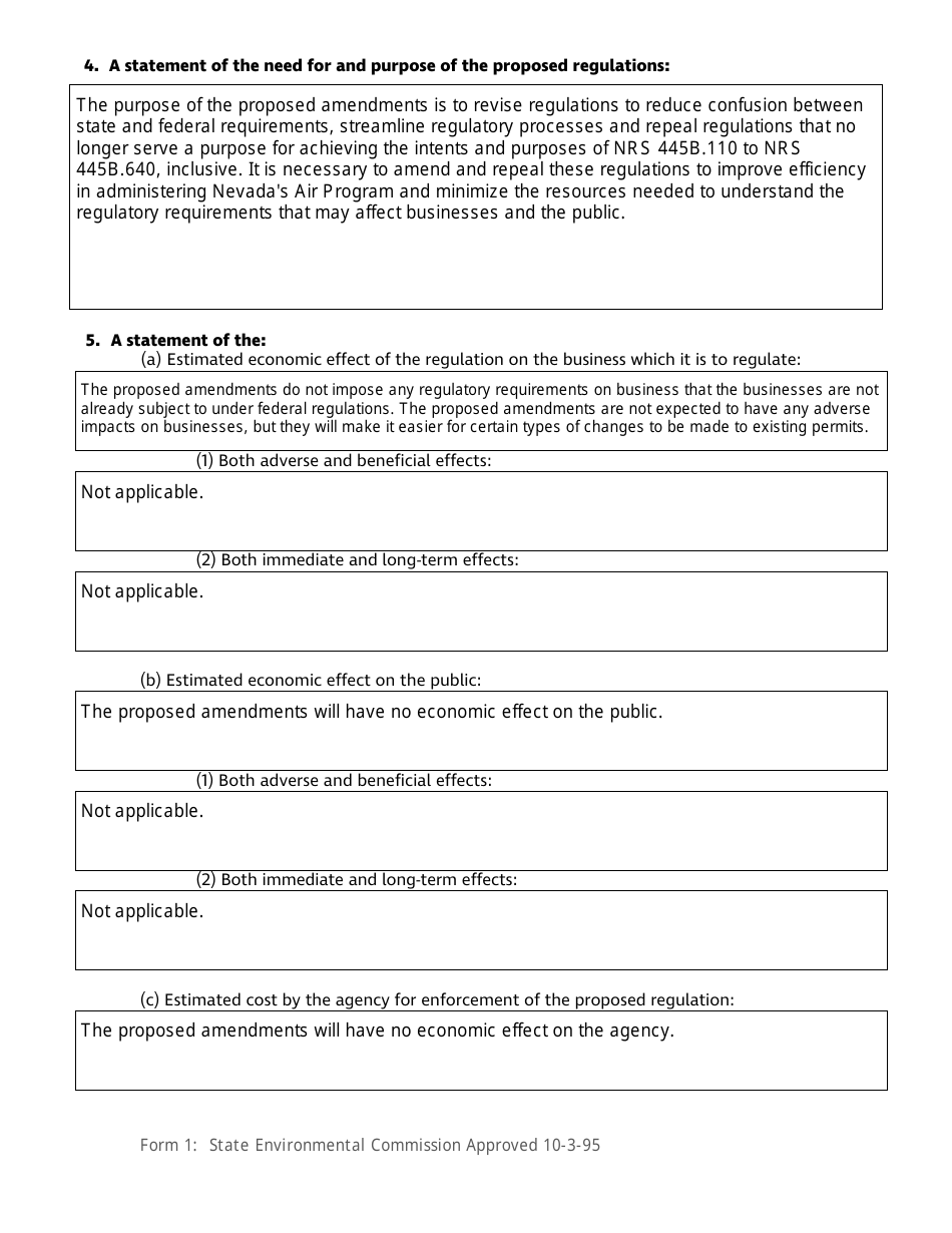 Form 1 Petition to Adopt, Amend, or Repeal Commission Regulations - Nevada, Page 2