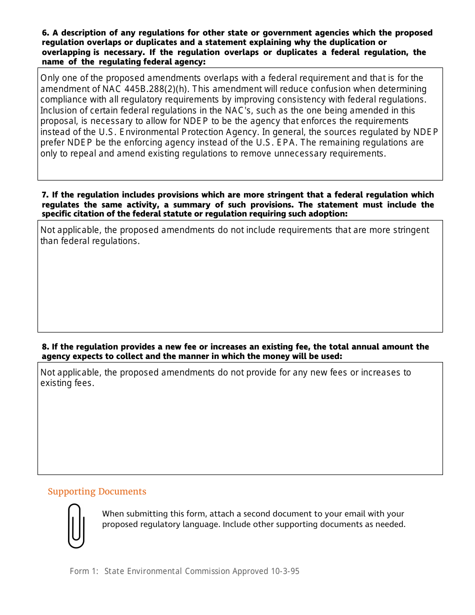 Form 1 Petition to Adopt, Amend, or Repeal Commission Regulations - Nevada, Page 3
