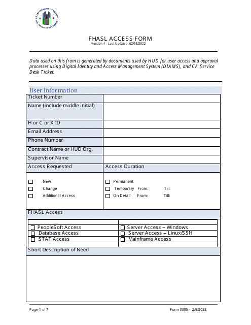 Form 3305 Fhasl Access Form