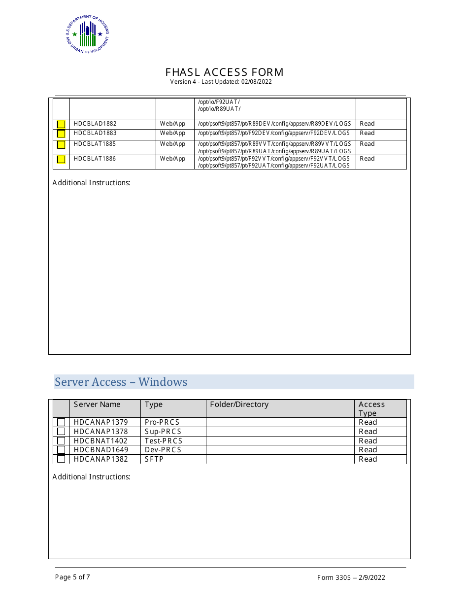 Form 3305 Fhasl Access Form, Page 5