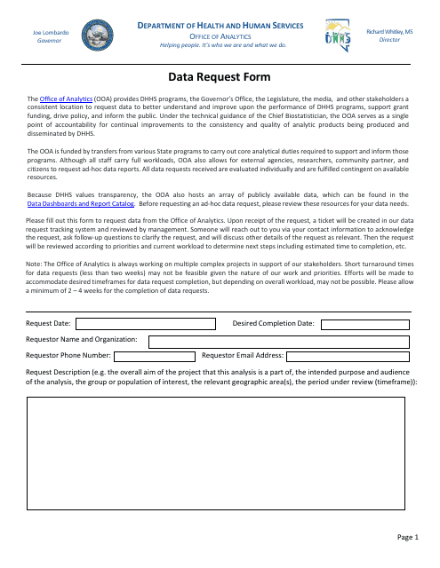 Data Request Form - Nevada Download Pdf