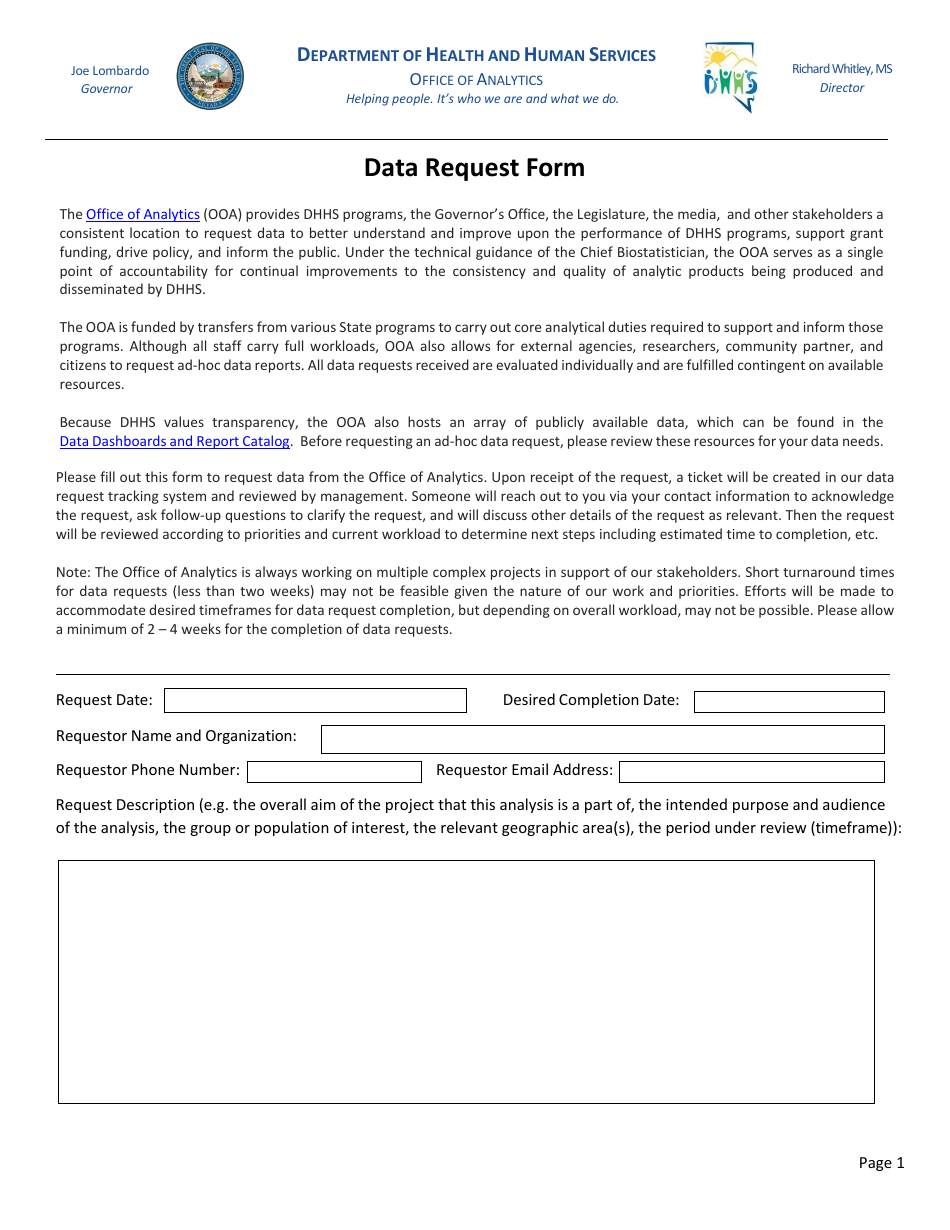 Data Request Form - Nevada, Page 1