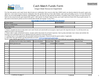 Cash Match Funds Form - Oregon