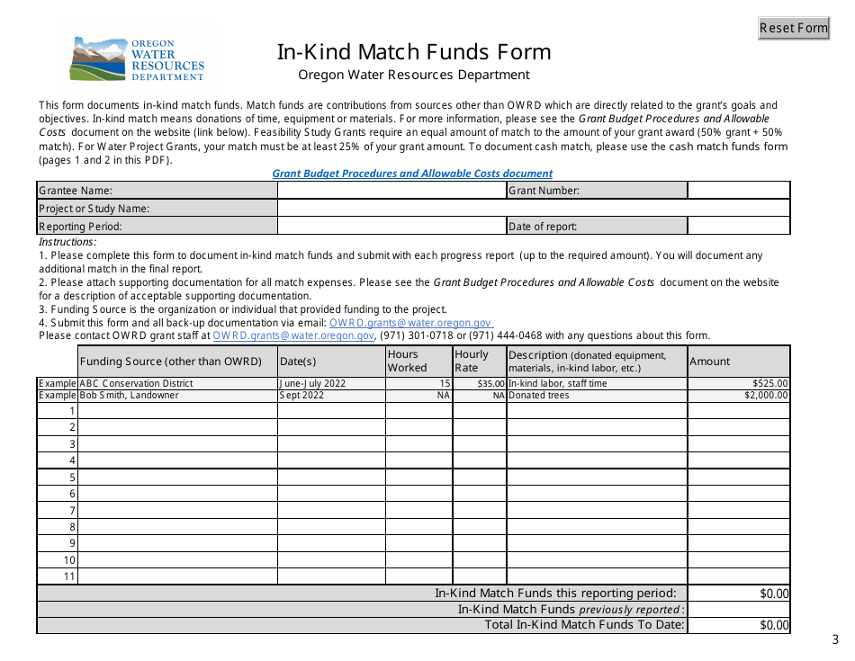 Cash Match Funds Form - Oregon, Page 3