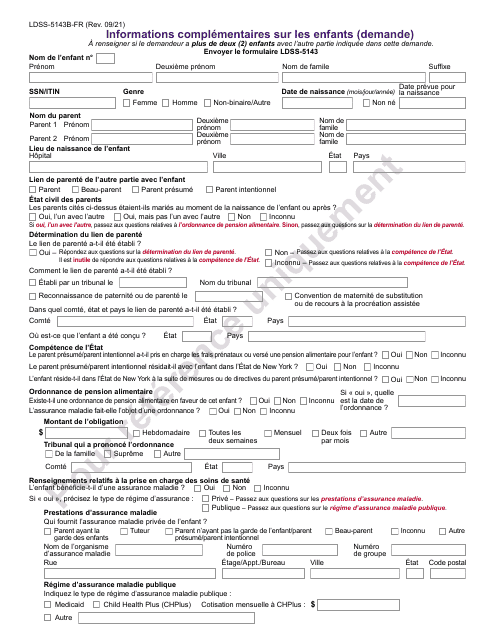 Form LDSS-5143B Additional Child Information (Application) - New York (French)