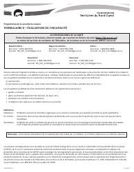 Document preview: Forme D (NWT9386) Evaluation De L'incapacite - Programmes De La Securite Du Revenu - Northwest Territories, Canada (French)