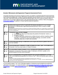 Document preview: Greater Minnesota Job Expansion Program Assessment Form - Minnesota