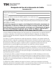 Document preview: Formulario PC328 (CD-1) Divulgacion Del Uso De La Informacion De Credito - Texas (Spanish)