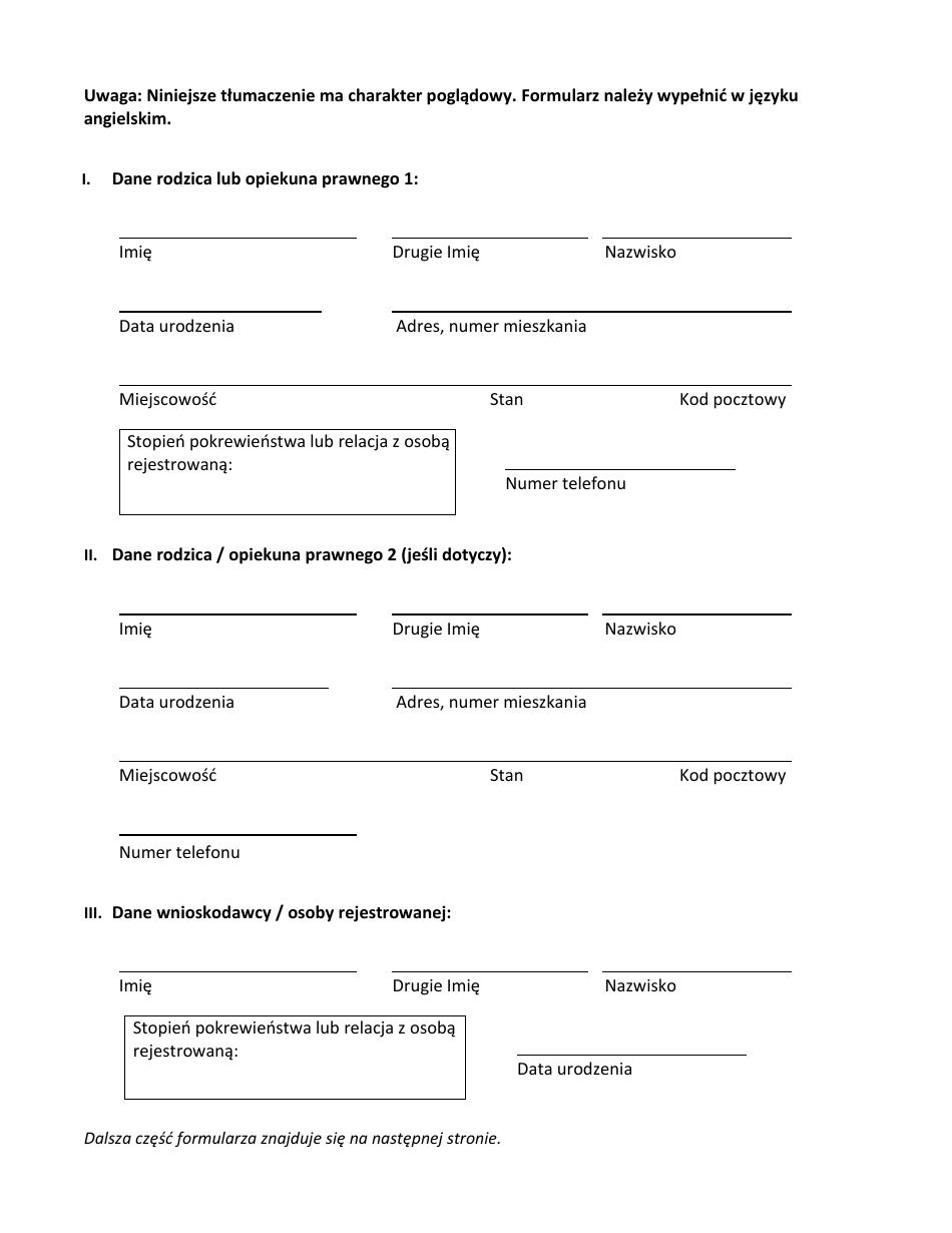 Attestation Form for Named Parents or Legal Guardians of a Registrant Younger Than 18 Years Old - New York City (Polish), Page 2