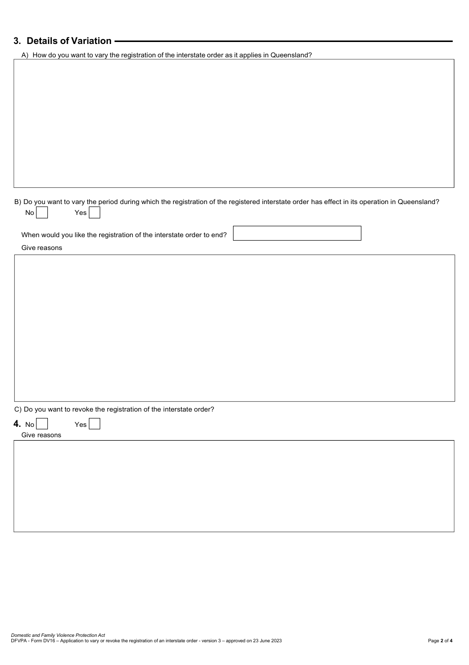 Form DV16 Application to Vary or Revoke the Registration of an Interstate Order - Queensland, Australia, Page 2