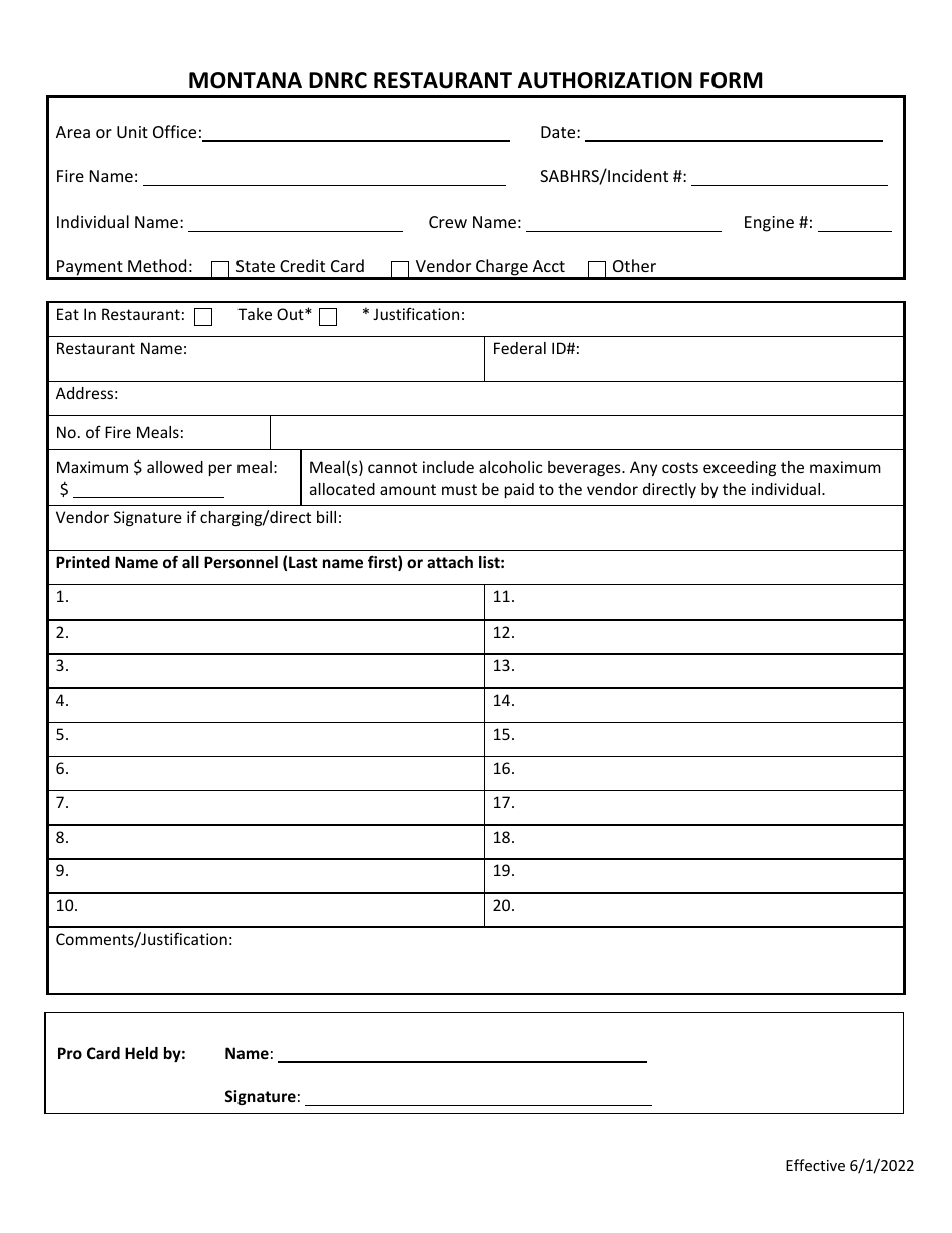 Montana Dnrc Restaurant Authorization Form - Montana, Page 2