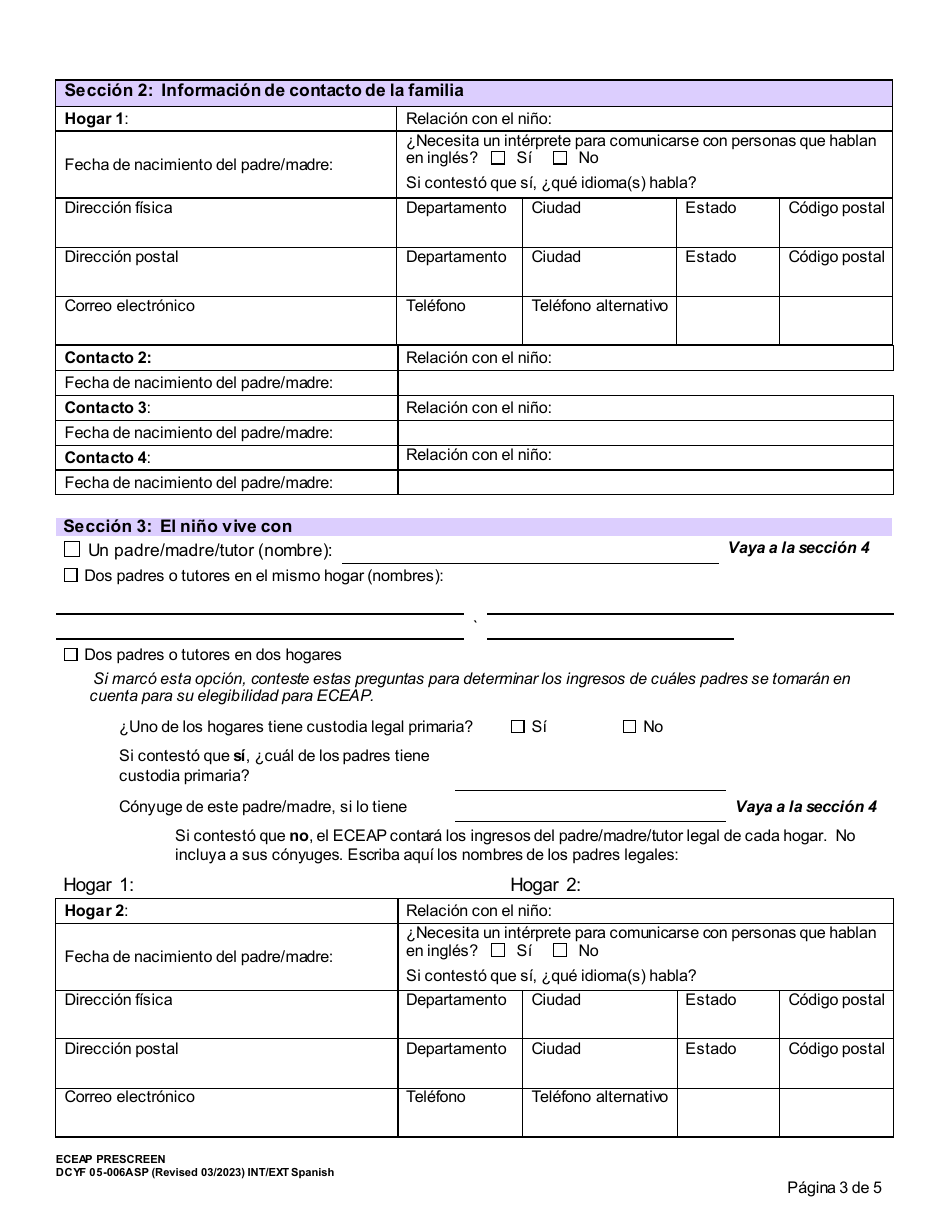 DCYF Formulario 05-006A Formulario De Preseleccion Para El Programa Eceap - Washington (Spanish), Page 3