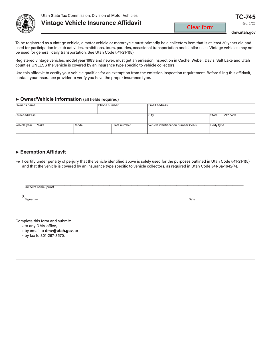 Form TC745 Fill Out, Sign Online and Download Fillable PDF, Utah