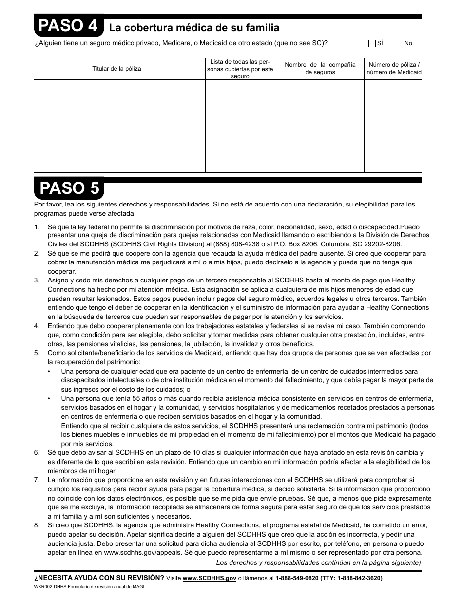 Formulario WKR002 Formulario De Revision Anual - South Carolina (Spanish), Page 11