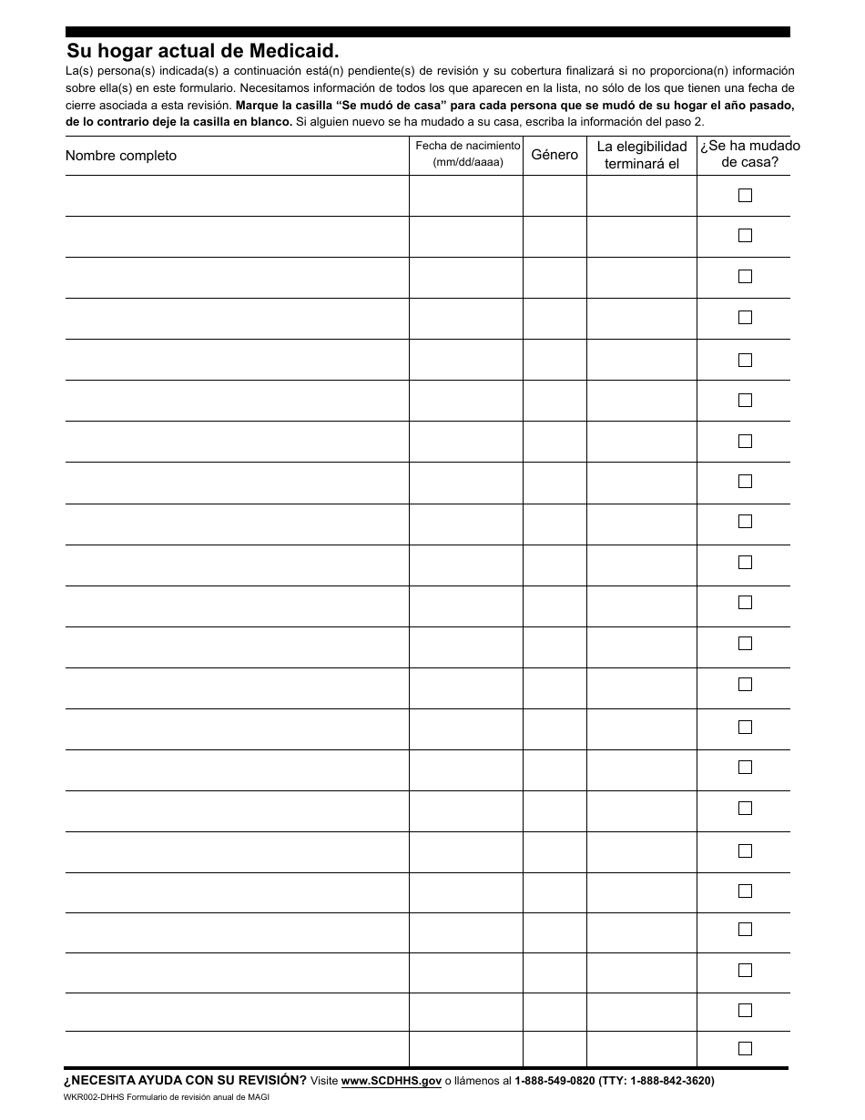 Formulario WKR002 Formulario De Revision Anual - South Carolina (Spanish), Page 2