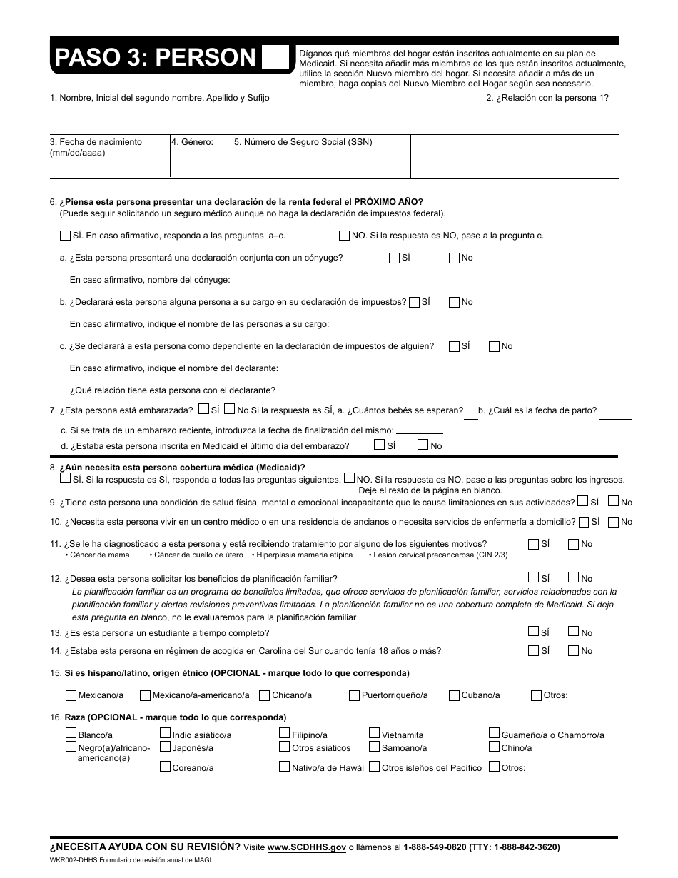 Formulario WKR002 Formulario De Revision Anual - South Carolina (Spanish), Page 7