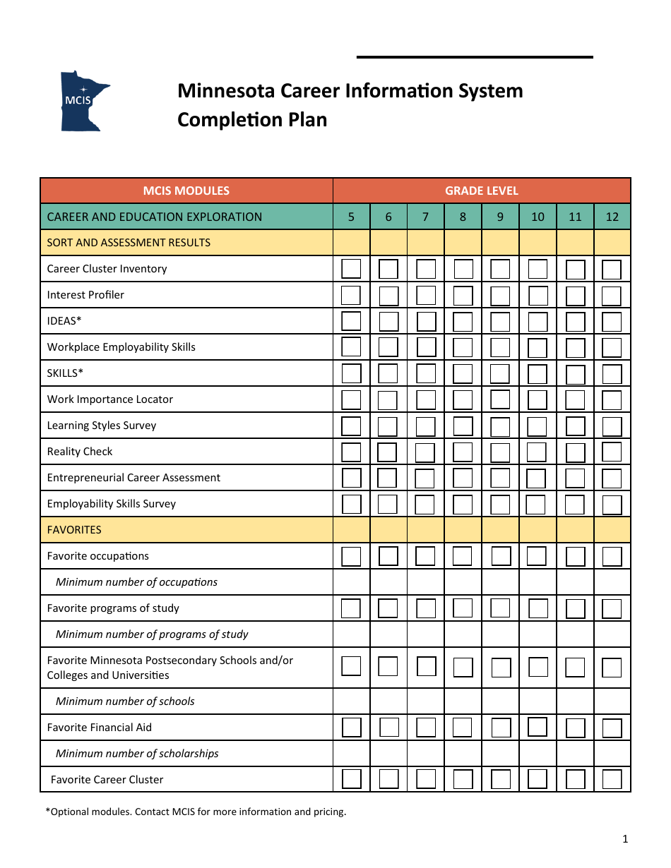 Minnesota Minnesota Career Information System Completion Plan - Fill ...