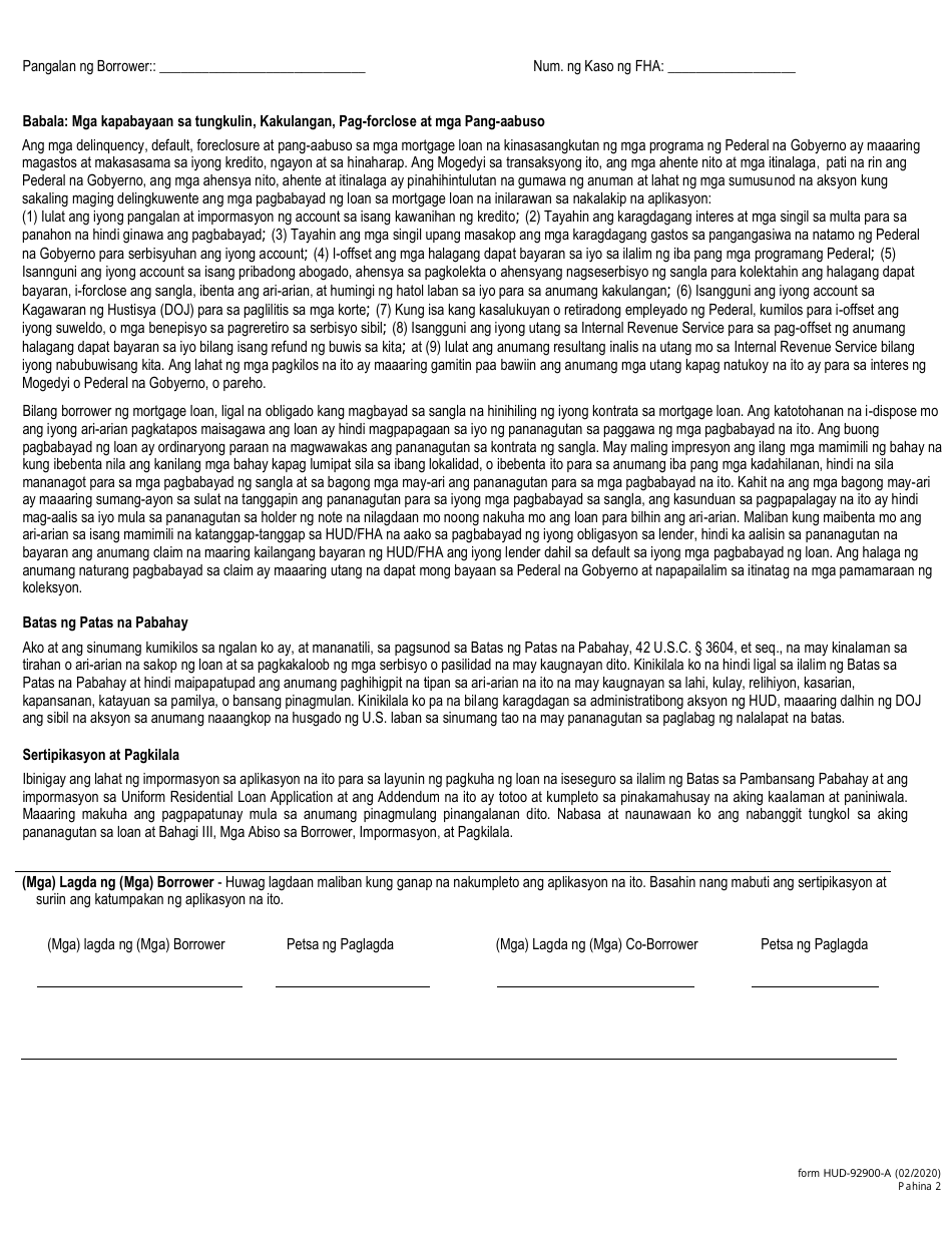 HUD Form 92900-A - Fill Out, Sign Online and Download Fillable PDF ...