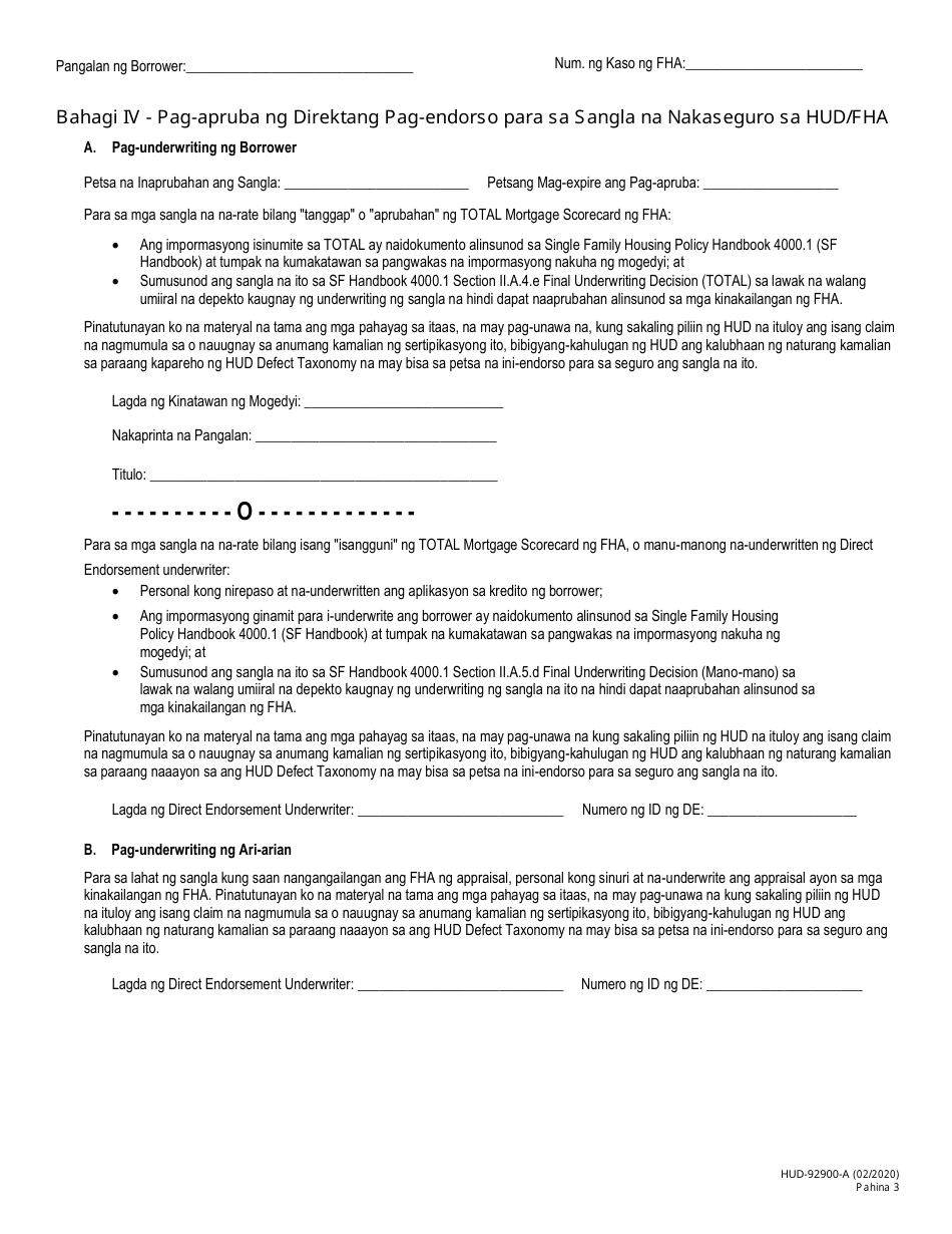 HUD Form 92900-A Hud / VA Addendum to Uniform Residential Loan Application (Tagalog), Page 3