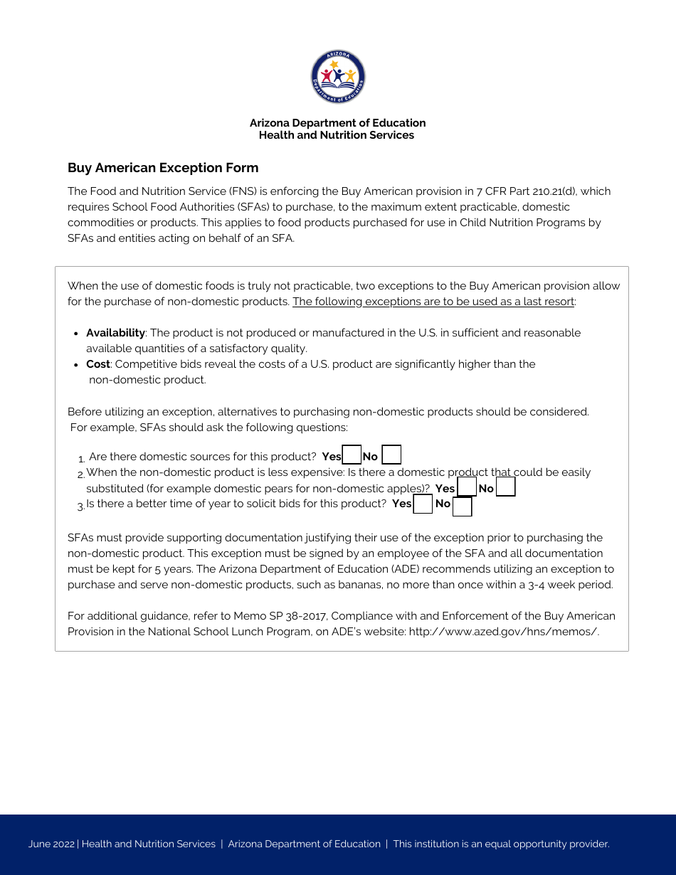 Arizona Buy American Exception Form - Fill Out, Sign Online and ...