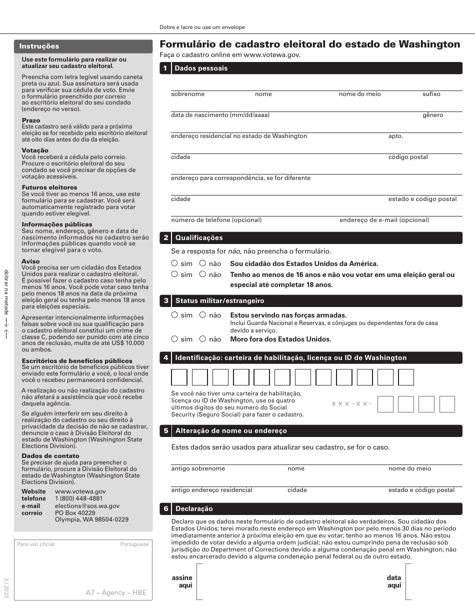 Washington State Voter Registration Form - Washington (Portuguese), Page 1
