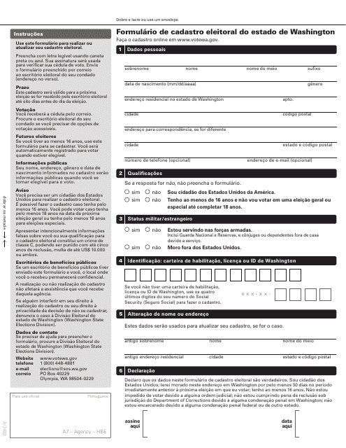 Washington State Voter Registration Form - Washington (Portuguese) Download Pdf