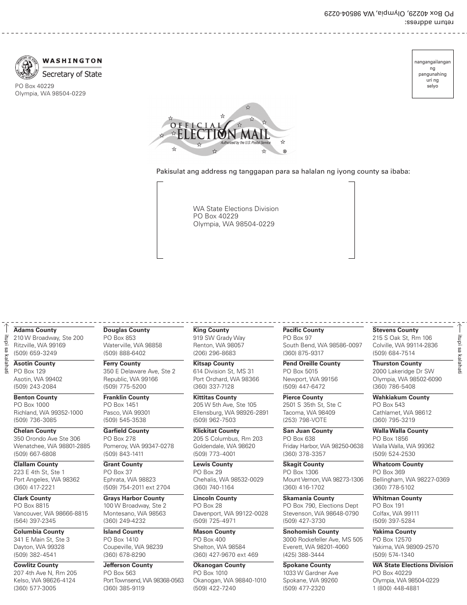 Washington State Voter Registration Form - Washington (Tagalog), Page 2