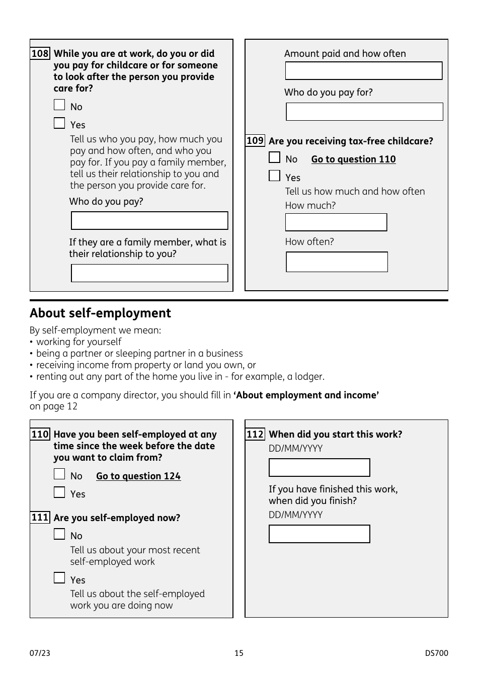 Form DS700 Carers Allowance Claim Form - United Kingdom, Page 15