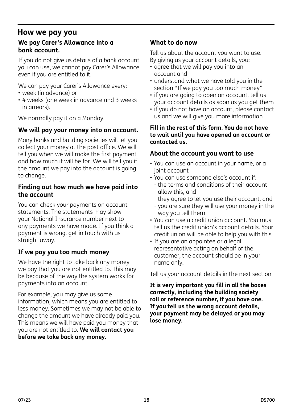 Form DS700 Carers Allowance Claim Form - United Kingdom, Page 18