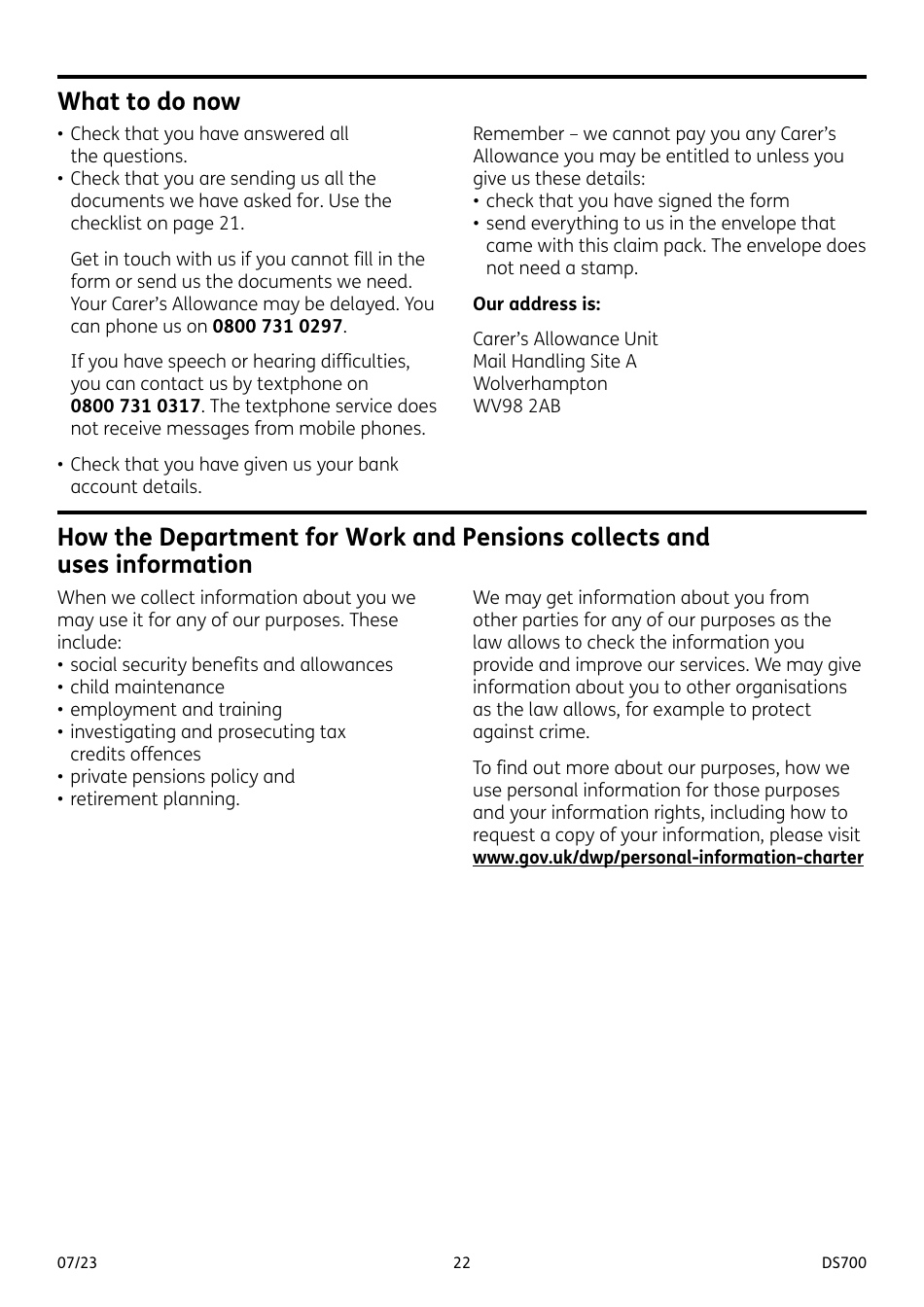 Form DS700 Carers Allowance Claim Form - United Kingdom, Page 22