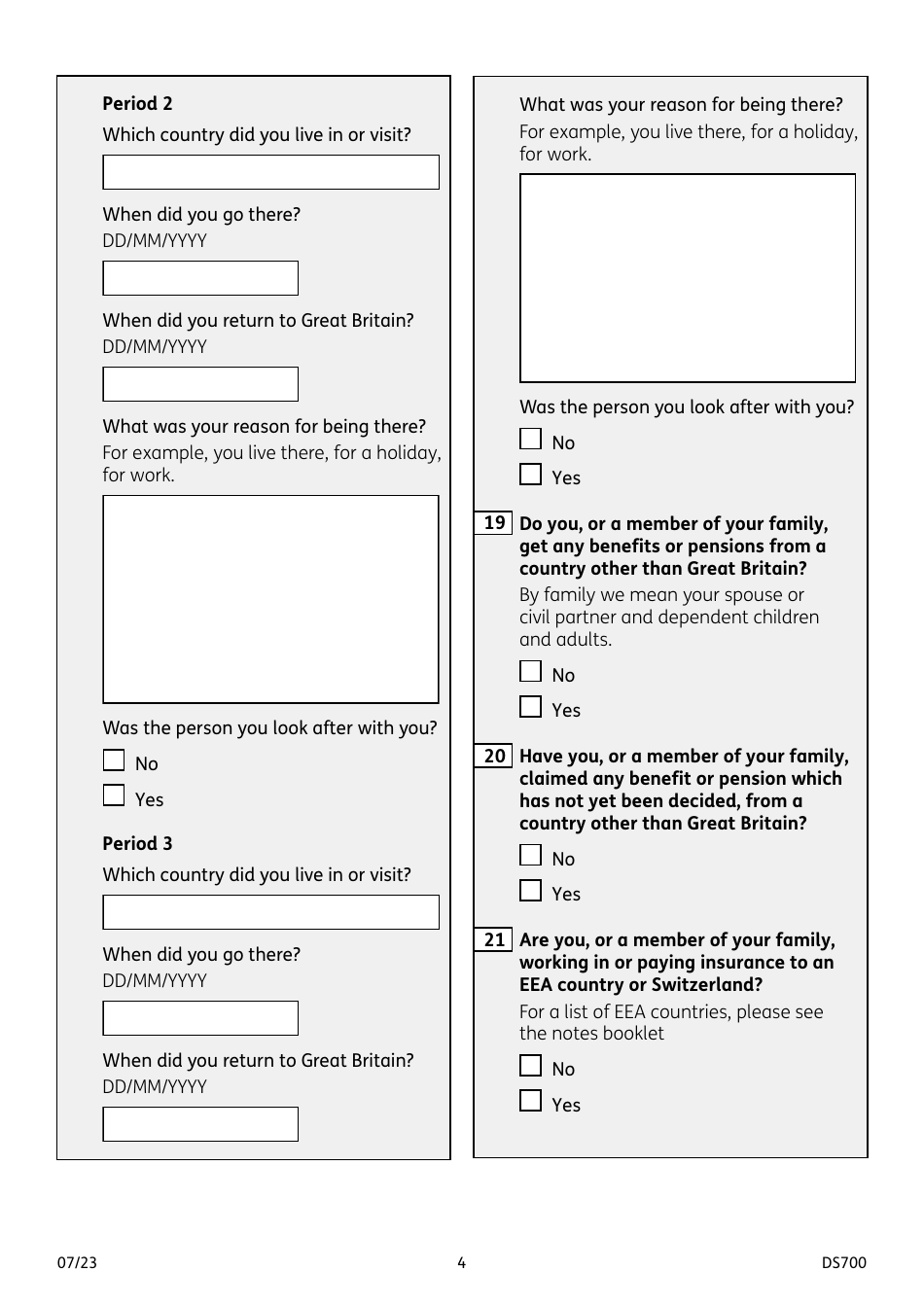 Form DS700 Carers Allowance Claim Form - United Kingdom, Page 4