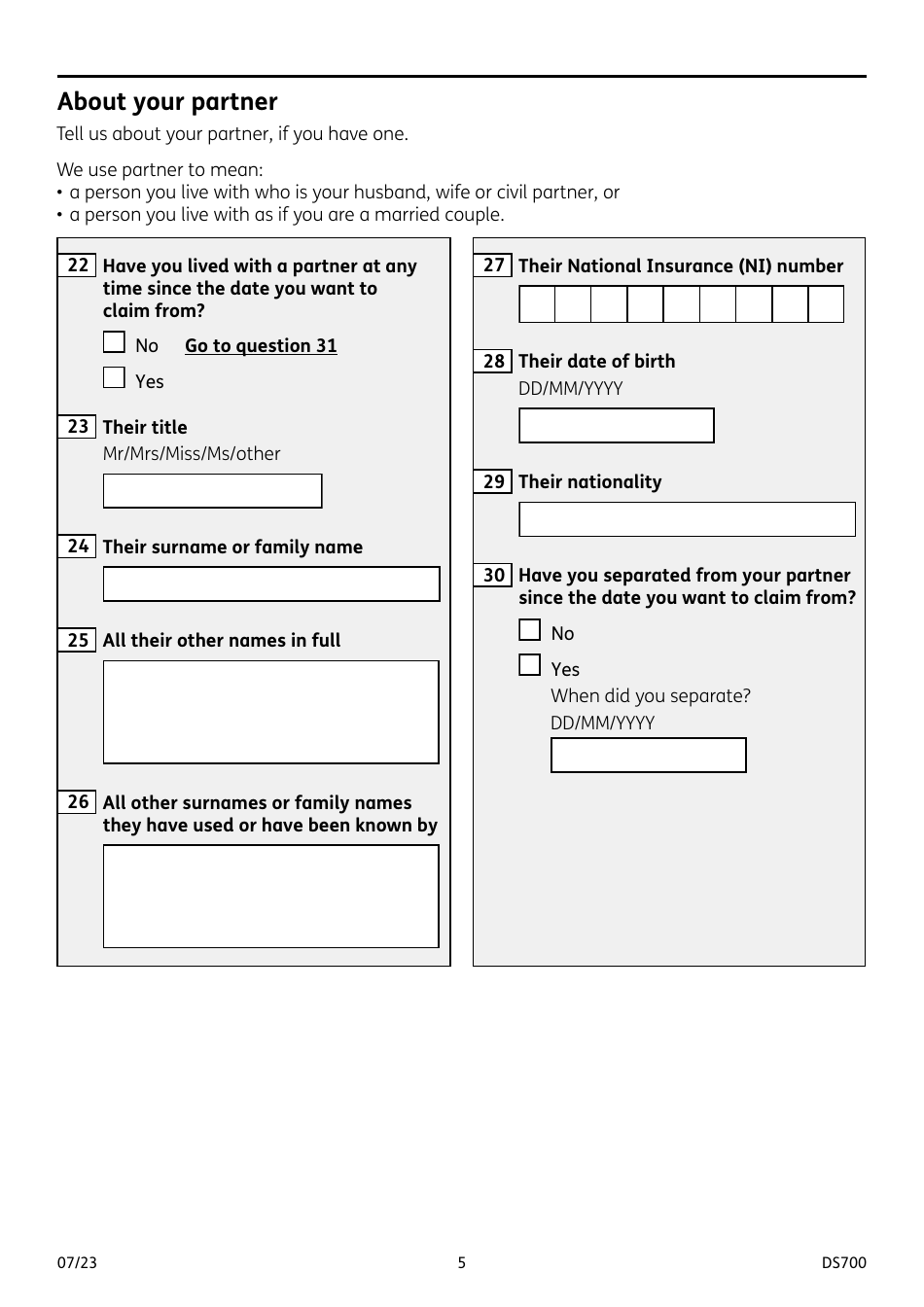Form DS700 Carers Allowance Claim Form - United Kingdom, Page 5