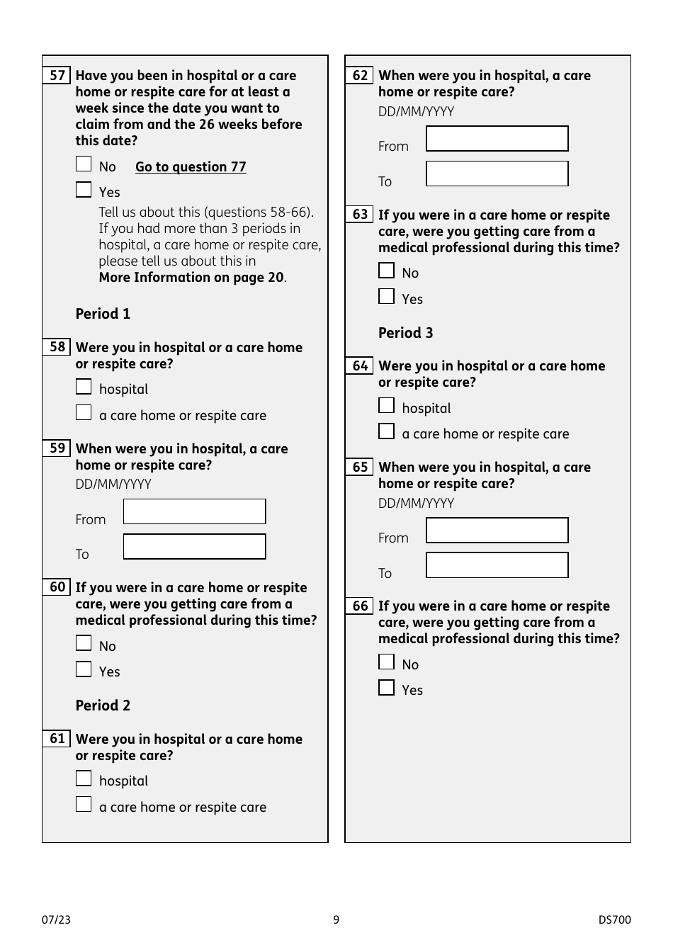 Form DS700 Carers Allowance Claim Form - United Kingdom, Page 9