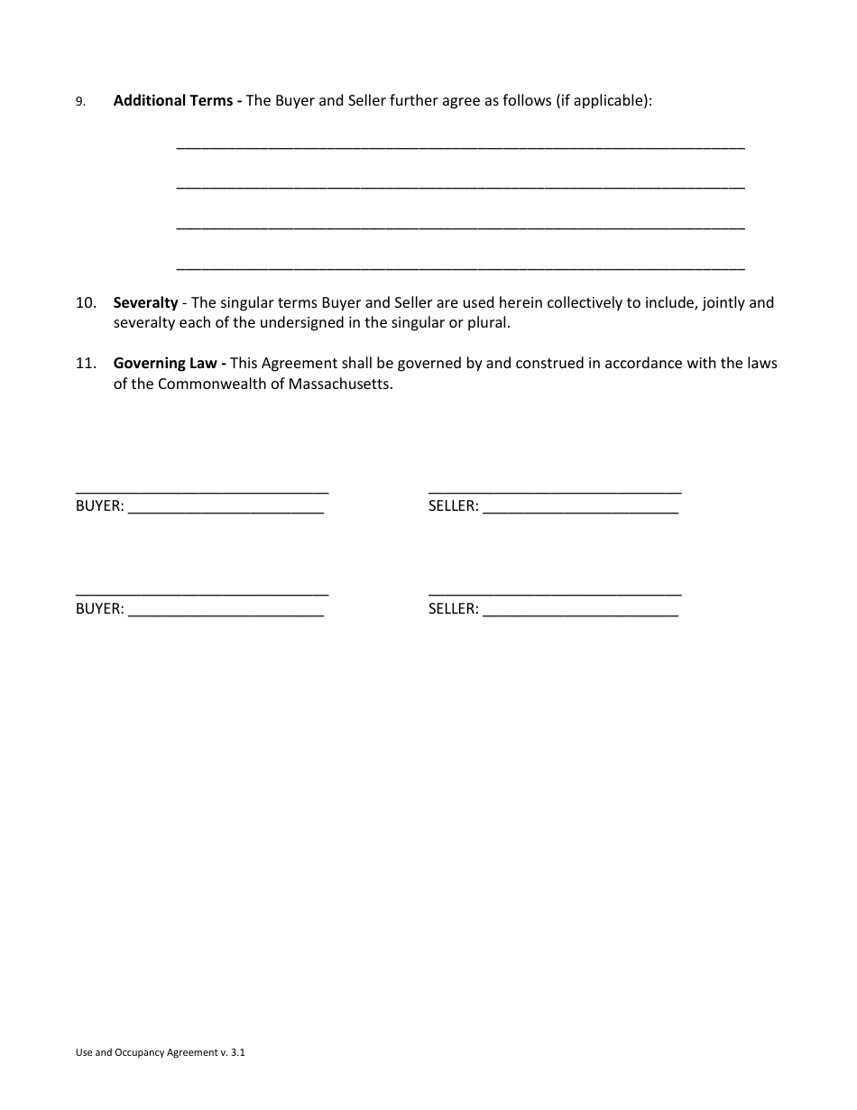 Massachusetts use and occupancy agreement template fill out sign