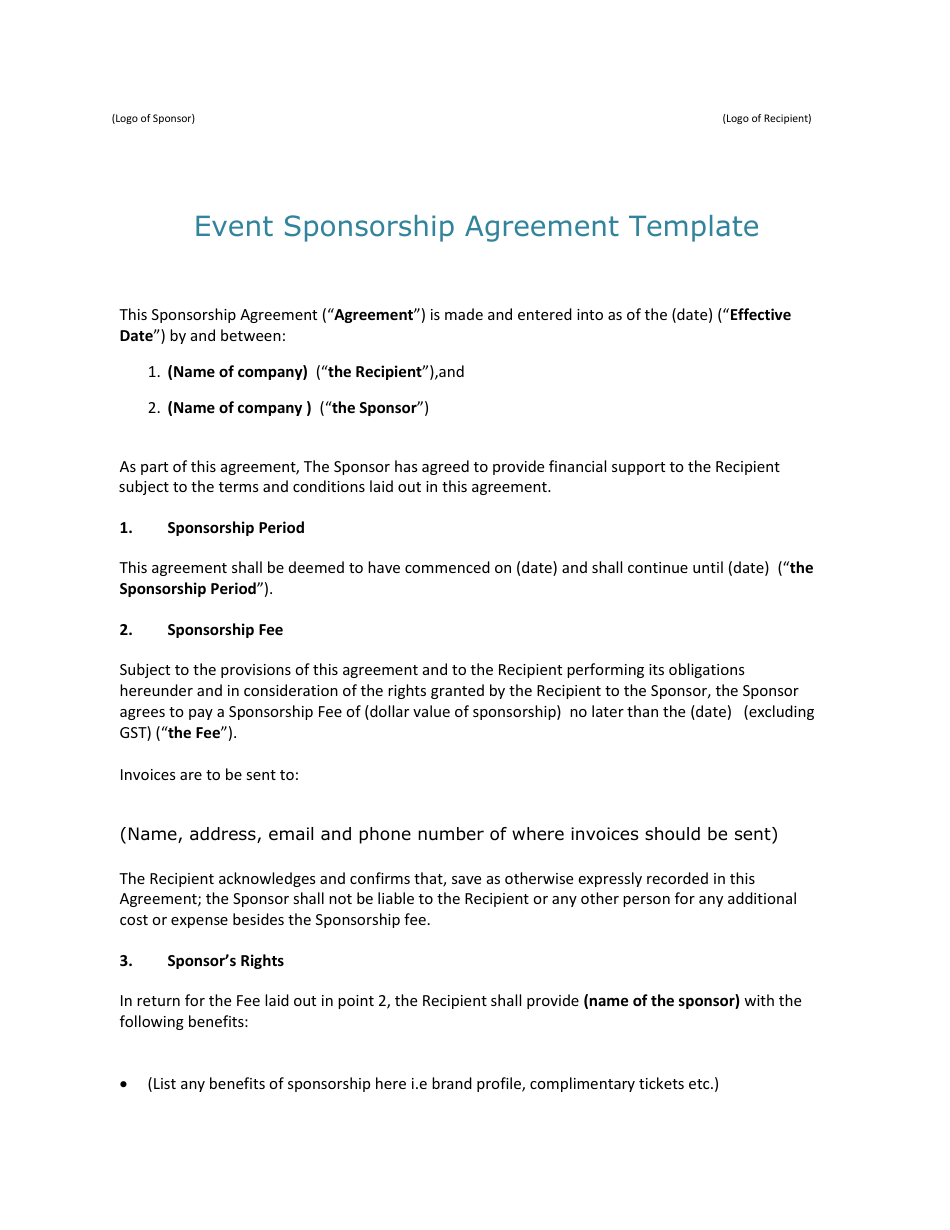 Event Sponsorship Agreement Template, Page 2