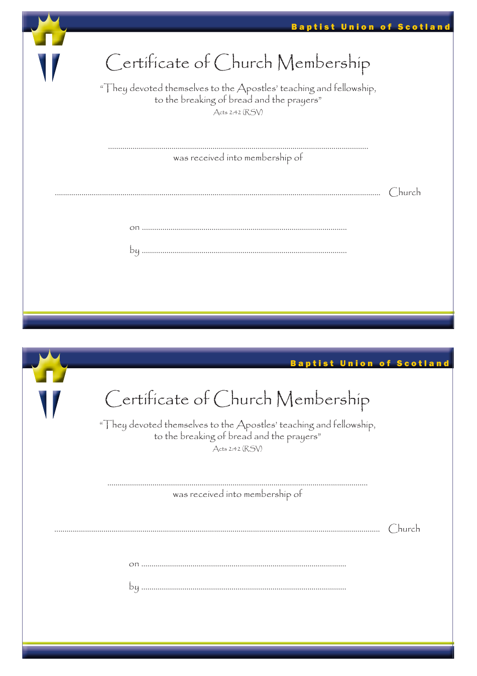 Certificate of Church Membership Templates Baptist Union of Scotland