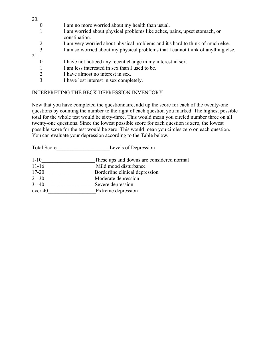 Becks Depression Inventory Questionnaire Template, Page 3