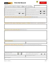 Document preview: First Aid Record Template - Worksafebc
