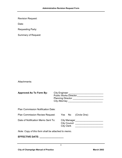 Administrative Revision Request Form - City of Champaign, Illinois Download Pdf