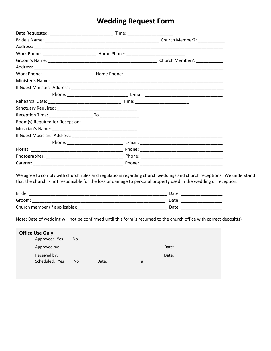 Wedding Request Form, Page 1