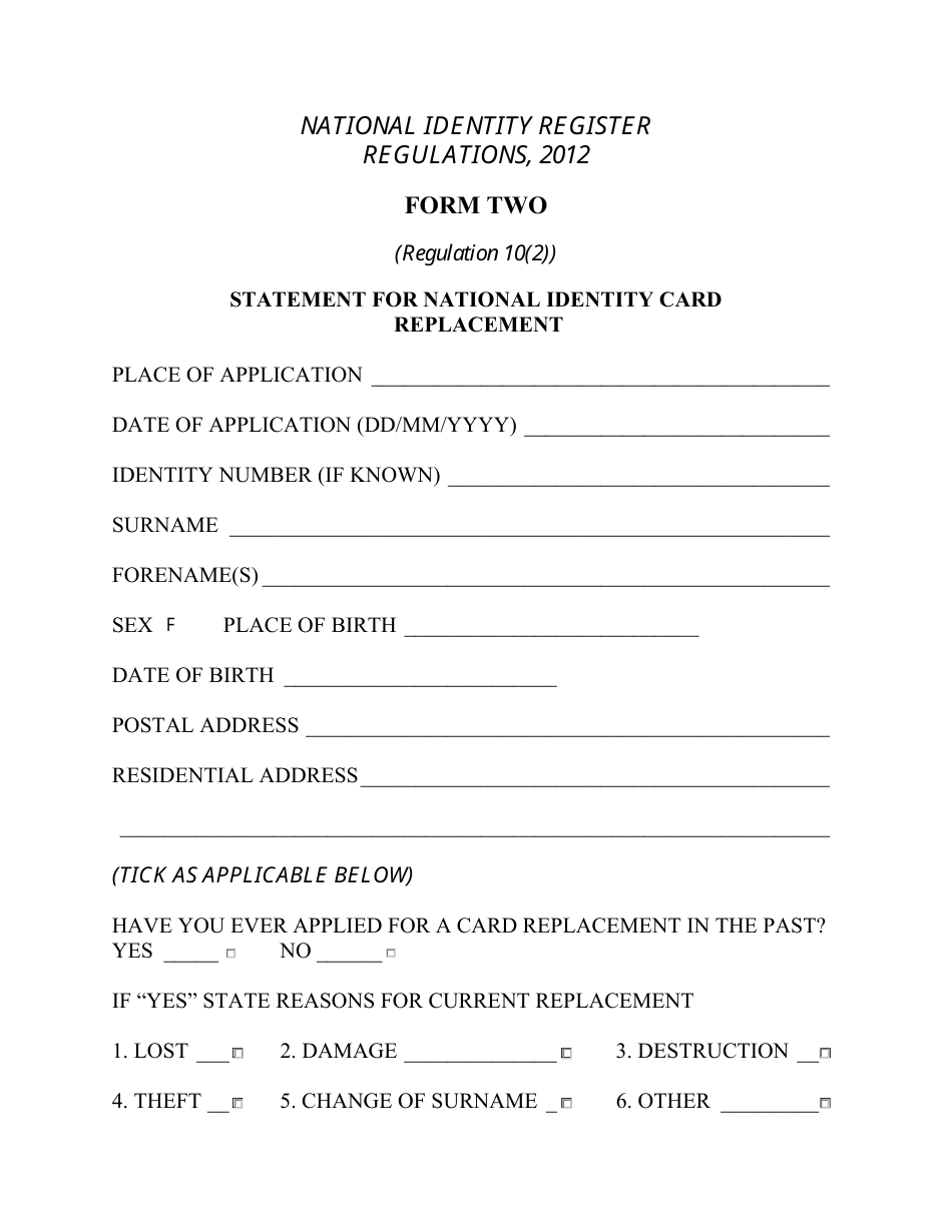 Form 2 Statement for National Identity Card Replacement - Ghana, Page 1