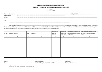 Form I &quot;Group Personal Accident Insurance Scheme&quot; - Kerala, India