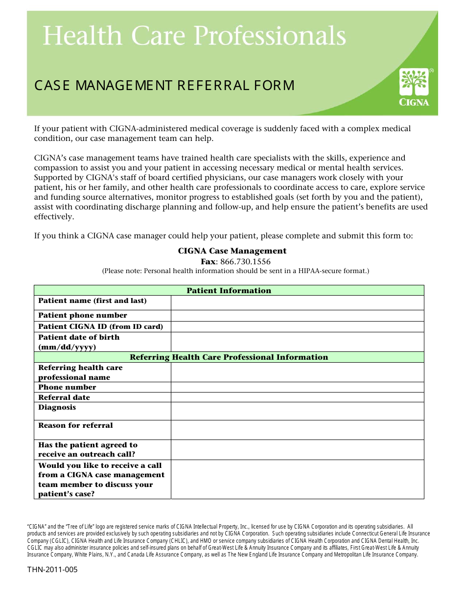 Case Management Referral Form - Cigna, Page 1