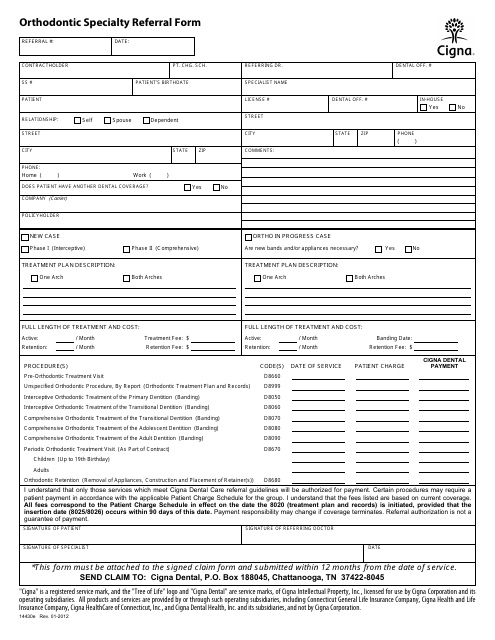 Orthodontic Specialty Referral Form - Cigna